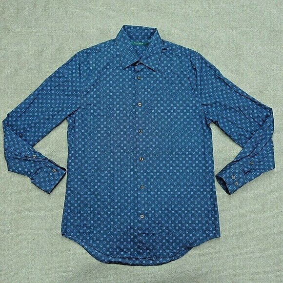Perry Ellis Button Up Shirt Long Sleeve Men S Blue Circle Pattern 100% Cotton - Picture 1 of 6